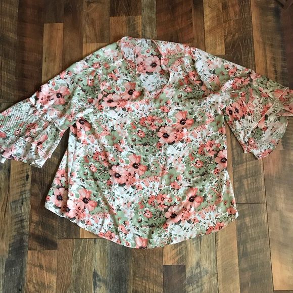 C established 1946 Cato plus size 18/20 3/4 sleeve floral orange green pleats - Picture 4 of 6